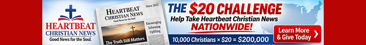 Heartbeat Christian News logo with headlines about faith and community.