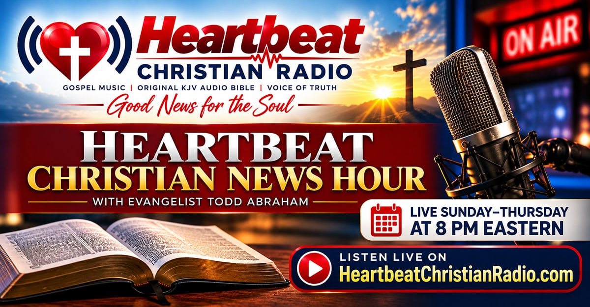 Heartbeat Christian News logo with microphone and open Bible.